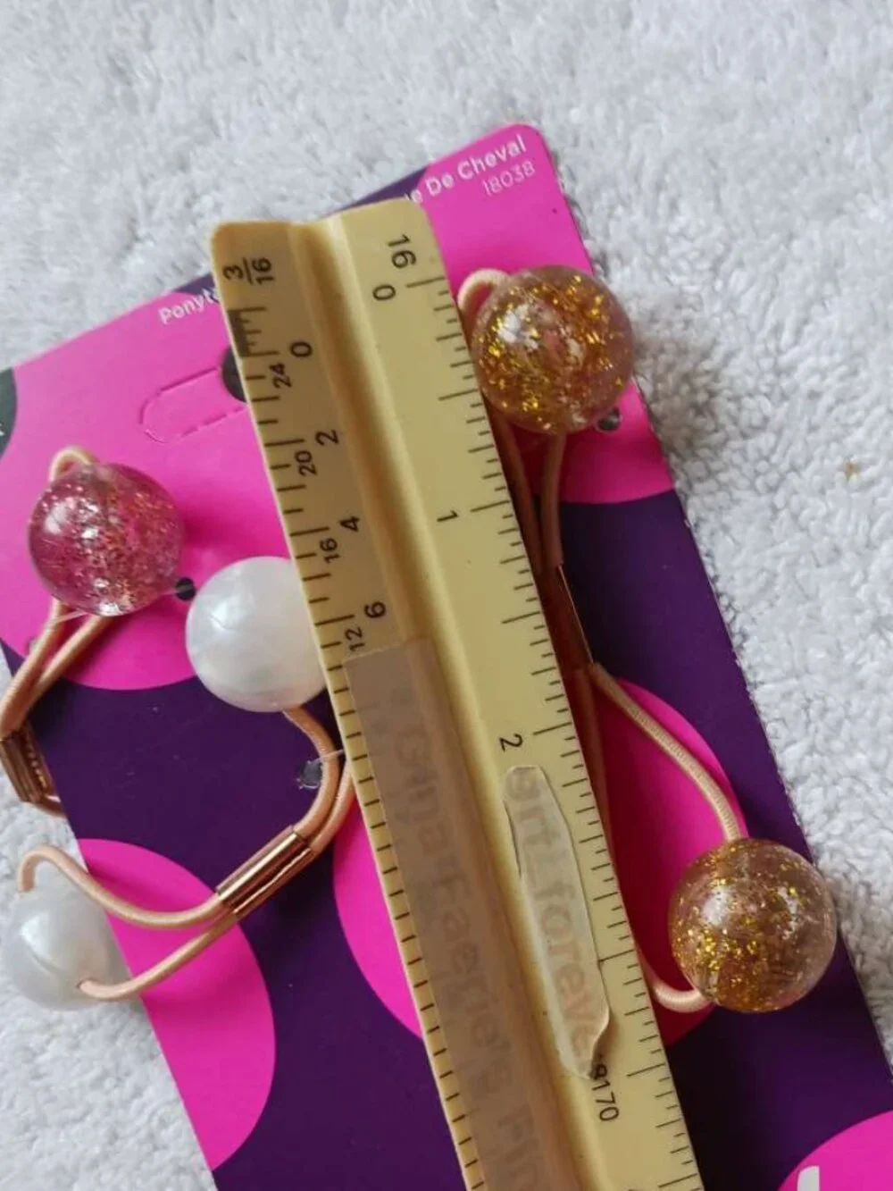 3 Goody Ouchless Twin Bead Ponytailer Elastic Hair Bands Pink Gold Glitter Pearl
